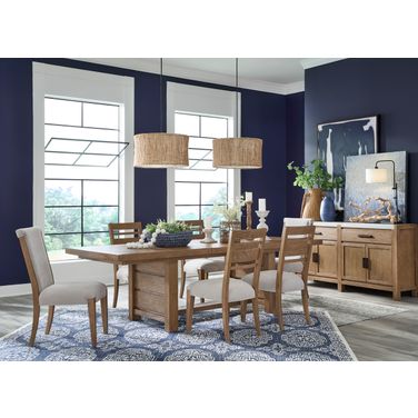 Plum Creek Extendable Trestle Dining Set In Sierra Brown