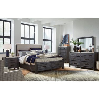 Plum Creek Upholstered Panel Storage Bedroom Set In Ravenwood Black