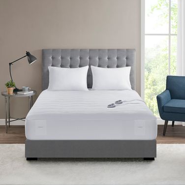Plush Heated Twin Mattress Pad In White