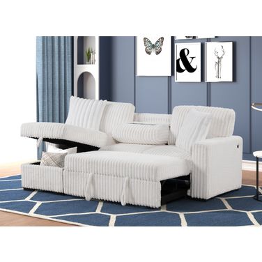 Plush Sleeper Sectional In Cream and Black