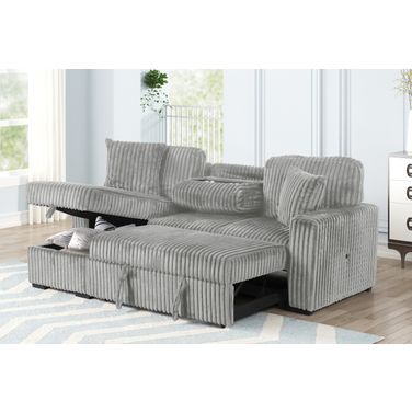 Plush Sleeper Sectional In Gray and Black