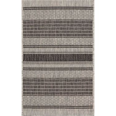 Pluvi Banded Heather Indoor/Outdoor Accent Rug In Gray and Black