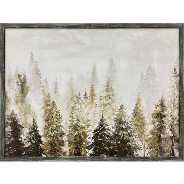 Poetic Fogbound Pines - 24" x 32" - Hand-Embellished Canvas In Ivory/Brown/Gray