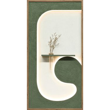Poetic Verdant Niche I - 48" x 25" - Hand-Painted LED Art In Sage Green and Ivory