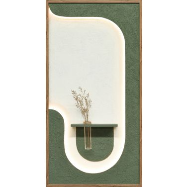 Poetic Verdant Niche II - 48" x 25" - Hand-Painted LED Art In Sage Green and Ivory