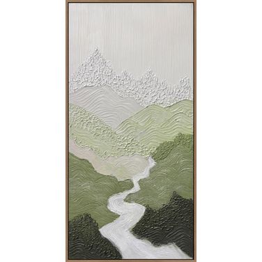 Poetic Verdant Passage I - 40" x 20" - Hand-Painted Canvas In Green/Gray/Ivory
