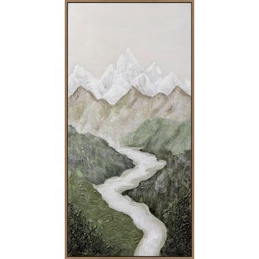 Poetic Verdant Passage II - 40" x 20" - Hand-Painted Canvas In Ivory and Green