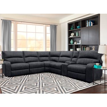 Polaris 6 Piece Modular Power Reclining Sectional With Power Headrests And Console In Slate