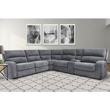 Polaris Bizmark 6 Piece Modular Power Reclining Sectional With Power Headrests And Console In Grey