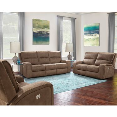 Polaris Power Reclining Sofa Loveseat and Recliner In Brown