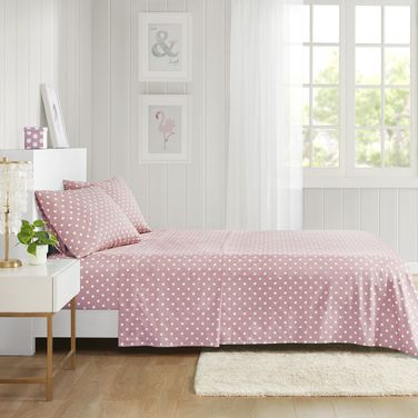 Polka Cotton Percale Kids Queen Sheet Set In Pink