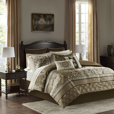Polyester 16 Piece Jacquard California King Comforter Set In Brown