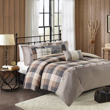 Polyester 6 Piece Herringbone Printed King Duvet Cover Set In Neutral