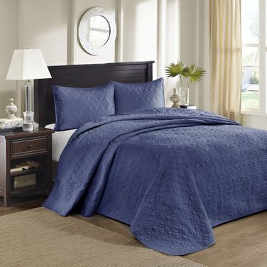 Polyester Brushed Microfiber 2 Piece Twin Bedspread Set In Navy