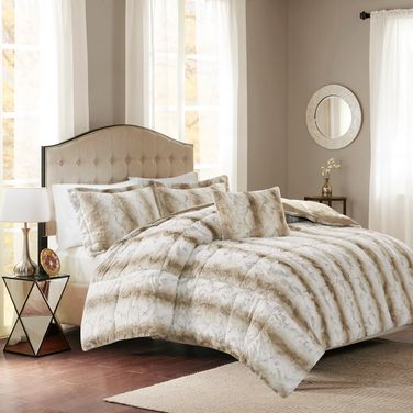 Zuri 4Pc Faux Fur 4 Piece King Comforter Set In Sand