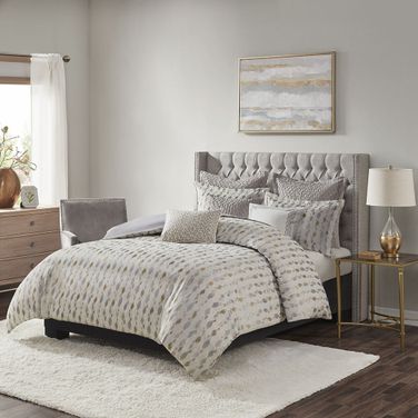 Polyester Jacquard 8 Piece Queen Comforter Set In Taupe/Gold