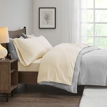 Polyester Knitted Micro Fleece Solid 3 Piece Twin XL Sheet Set In Ivory