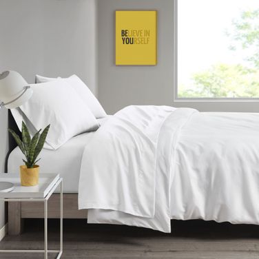 Polyester Micro Fibe Rsolid 4 Piece King Sheet Set In White