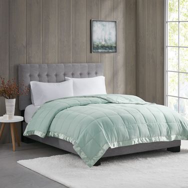 Polyester Microfiber 3M Scotchgard Solid Queen Blanket In Seafoam by Olliix 1StopBedrooms