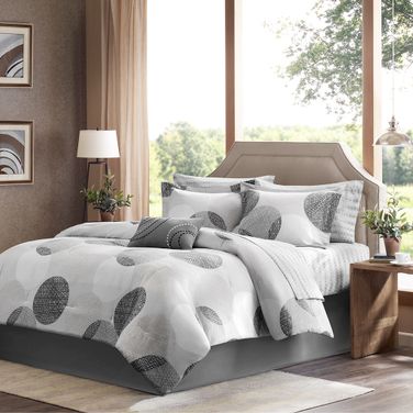 Knowles 9 Piece Queen Comforter Set with Cotton Bed Sheets In Grey
