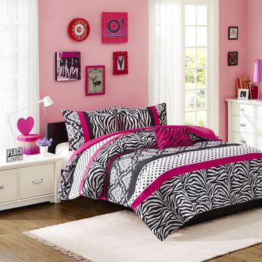 Polyester Microfiber Printed 3 Piece Twin Comforter Set In Pink
