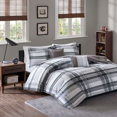 Rudy Plaid 5 Piece Full/Queen Comforter Set In Black