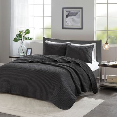 Polyester Microfiber Solid Brushed 2 Piece Twin Coverlet Set In Black