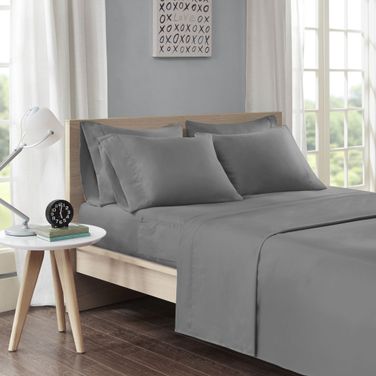 Polyester Microfiber Solid 4 Piece Twin XL Sheet Set With Side Storage Pockets In Charcoal