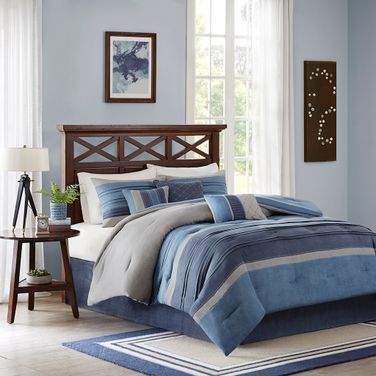 Collins 7 Piece Microsuede California King Comforter Set In Navy