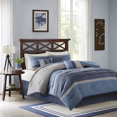 Collins 7 Piece Microsuede King Comforter Set In Navy