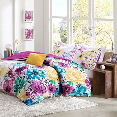 Polyester Peach Skin Printed 5 Piece King Comforter Set In Blue