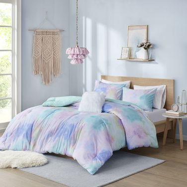 Polyester Printed 3 Piece Twin Comforter Set In Aqua