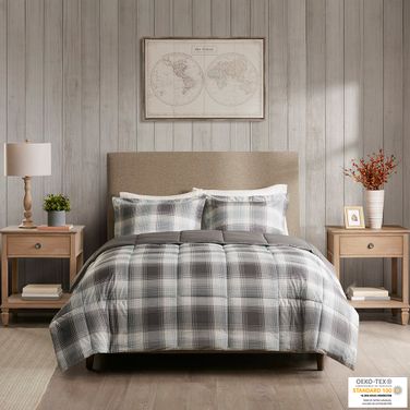 Polyester Printed Softspun Queen Comforter Set In Grey