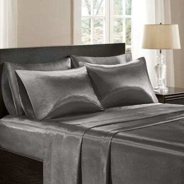 Polyester Satin 6 Piece King Sheet Set In Grey