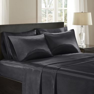 Polyester Satin Solid Queen Sheet Set In Black