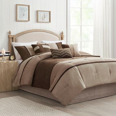 Palisades 7 Piece Faux Suede California King Comforter Set In Brown