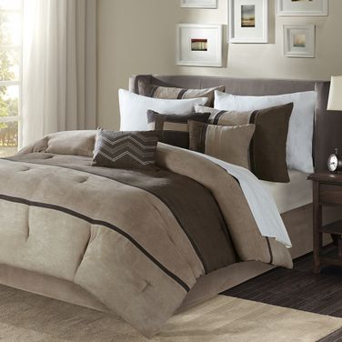 Polyester Solid Pieced 7 Piece Queen Comforter Set In Brown