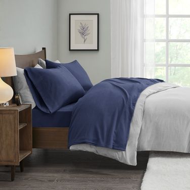 Polyester Solid 3 Piece Twin XL Sheet Set In Navy