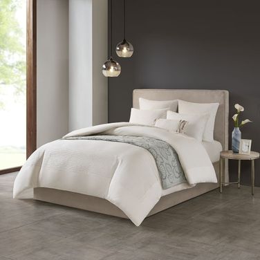 Polyester Yarn Dyed Pieced 3 Piece King Duvet Cover Set In White