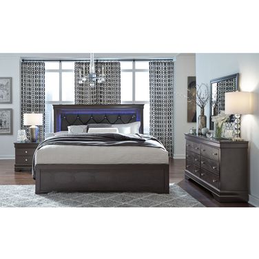 Pompei Bedroom Set with LED In Metallic Grey