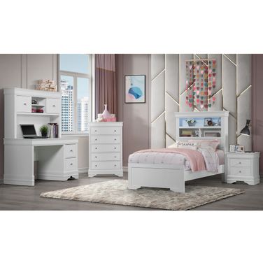Pompei Youth Bookcase Bedroom Set with LED In Metallic White