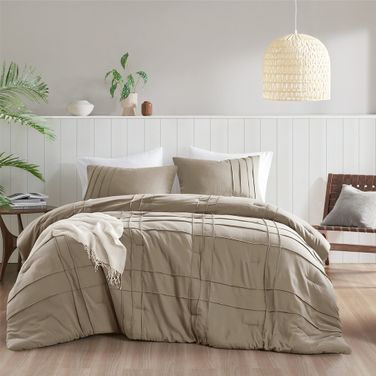 Porter Soft Washed Pleated Comforter Set In Khaki