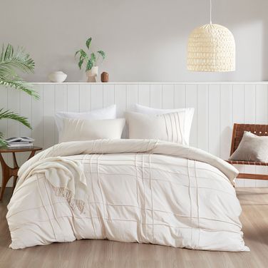 Porter Soft Washed Pleated Duvet Cover Set In Neutral