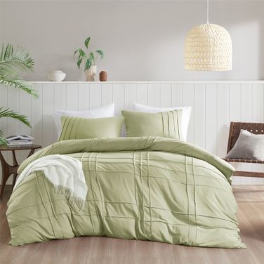 Porter Soft Washed Pleated Duvet Cover Set In Sage
