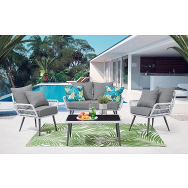 Portofino Rope Wicker 4-Piece Patio Conversation Set With Cushions In Grey