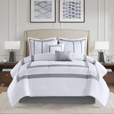 Powell 8 Piece Embroidered King Comforter Set In White