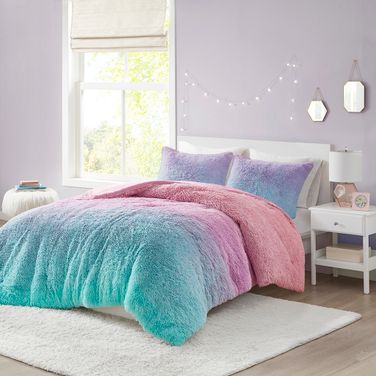 Primrose Ombre Shaggy Faux Fur 2 Piece Twin/Twin XL Comforter Set In Purple Multi