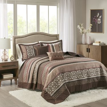 Princeton 5 Piece Jacquard Queen Bedspread Set In Red