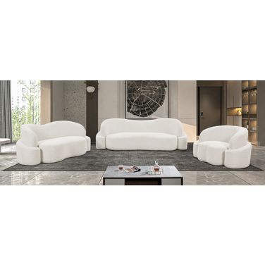 Principessa Boucle Fabric Living Room Set In Cream