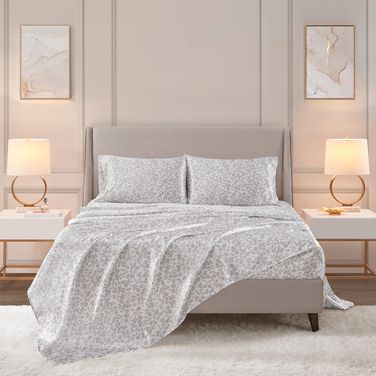 Printed Satin 3 Piece Twin Sheet Set In Gray Leopard